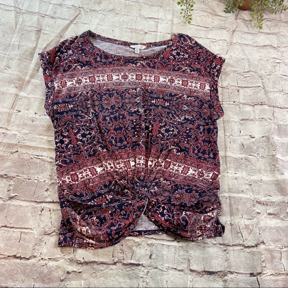 LUCKY BRAND BlueRed Bandana Print Short Sleeve Top